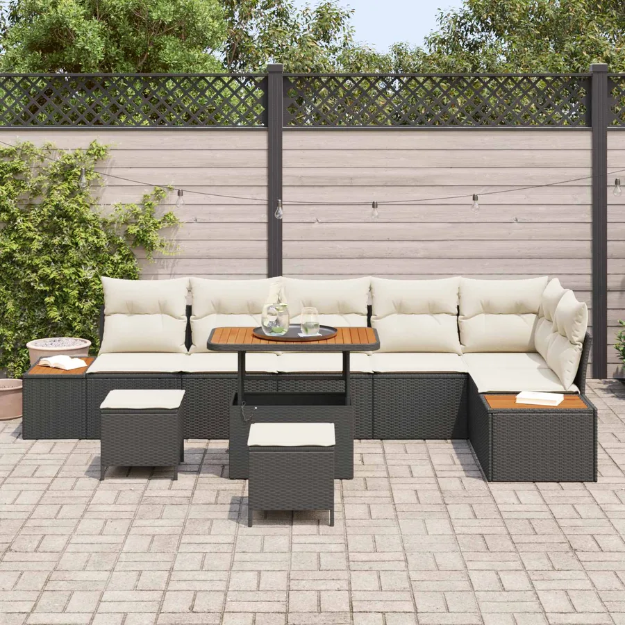 Ensemble de canapé de jardin avec coussin 9 pcs Noir et Crème - 3