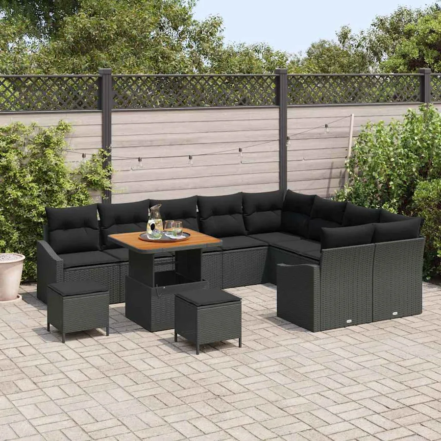 Ensemble de canapé de jardin 12 pcs Noir Poly rotin - 3