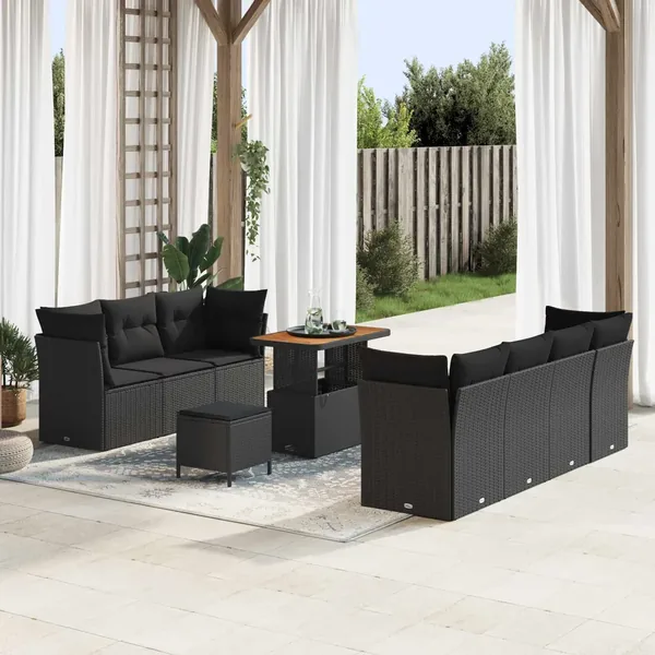 Ensemble de canapé de jardin avec coussin 10 pcs Noir