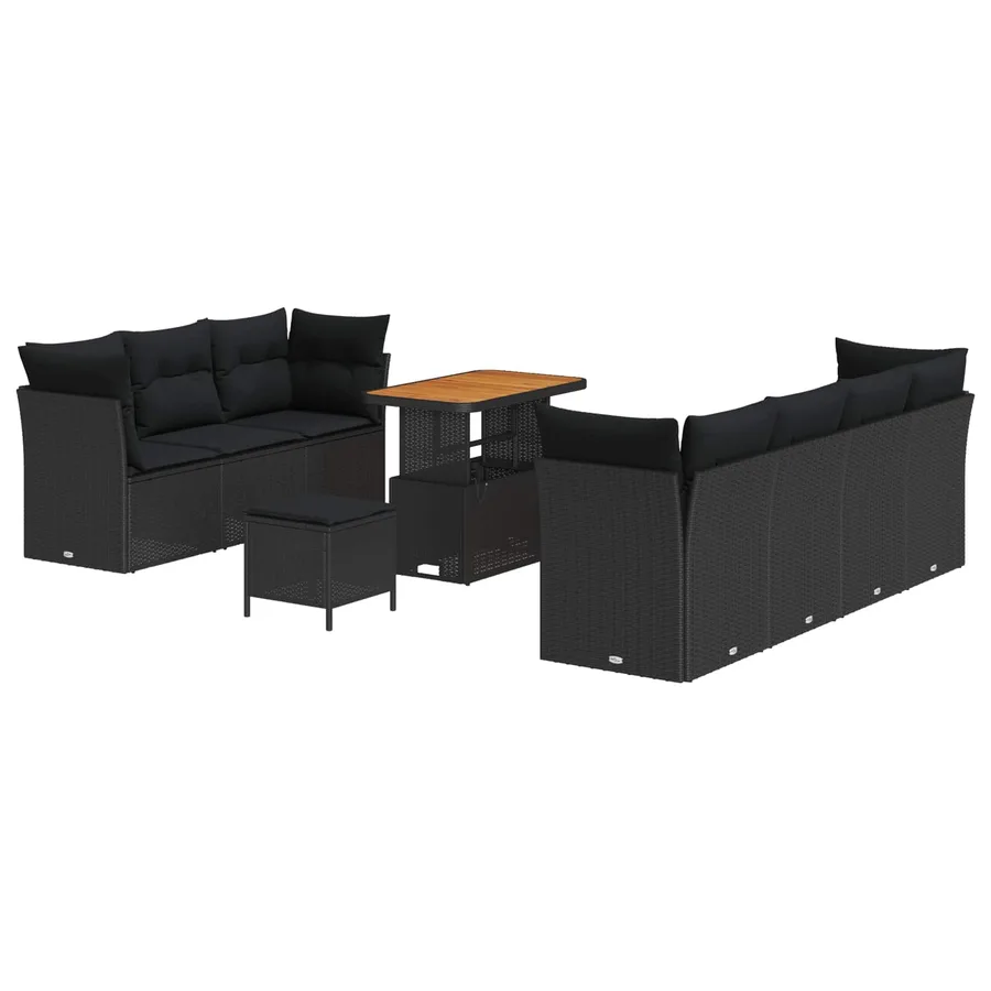 Ensemble de canapé de jardin avec coussin 10 pcs Noir - 2