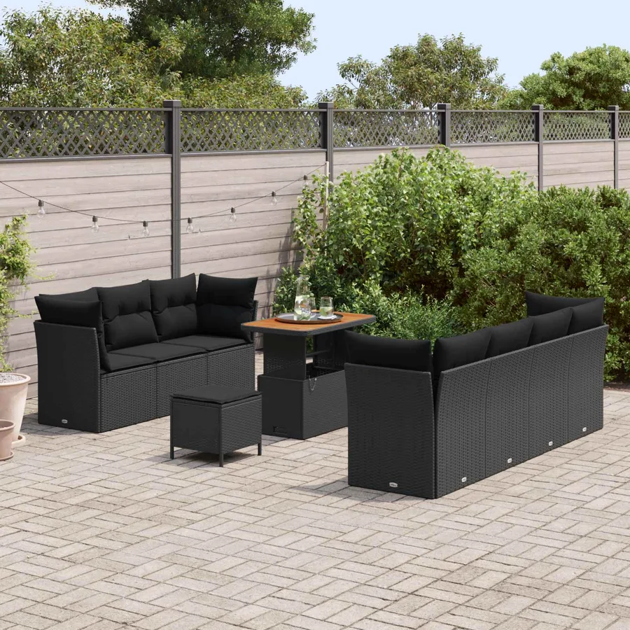 Ensemble de canapé de jardin avec coussin 10 pcs Noir - 3