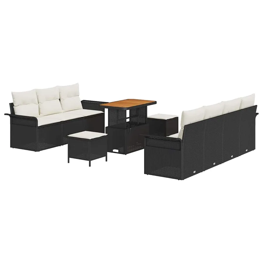 Ensemble de canapé de jardin avec coussin 10 pcs Noir et Crème - 2
