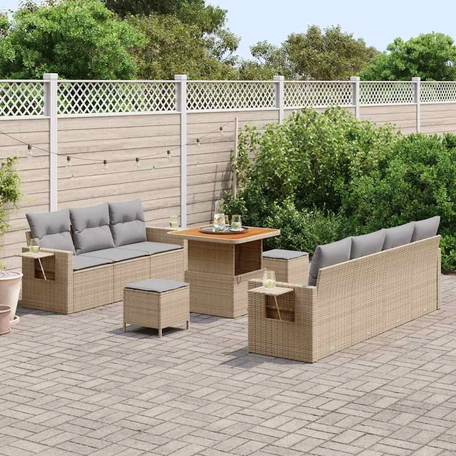 Ensemble de canapé de jardin 10 pcs beige et gris clair - 3