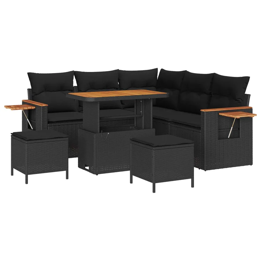 Ensemble de canapé de jardin avec coussin 9 pcs Noir polyrotin - 2