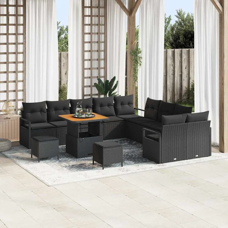 Ensemble de canapé de jardin avec coussin 13 pcs Noir