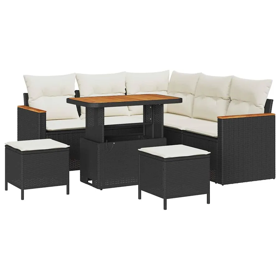 Ensemble de canapé de jardin avec coussin 8 pcs Noir Poly rotin - 2