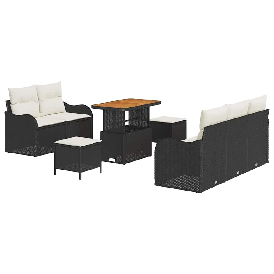 Ensemble de canapé de jardin avec coussin 8 pcs Noir et Crème - 2