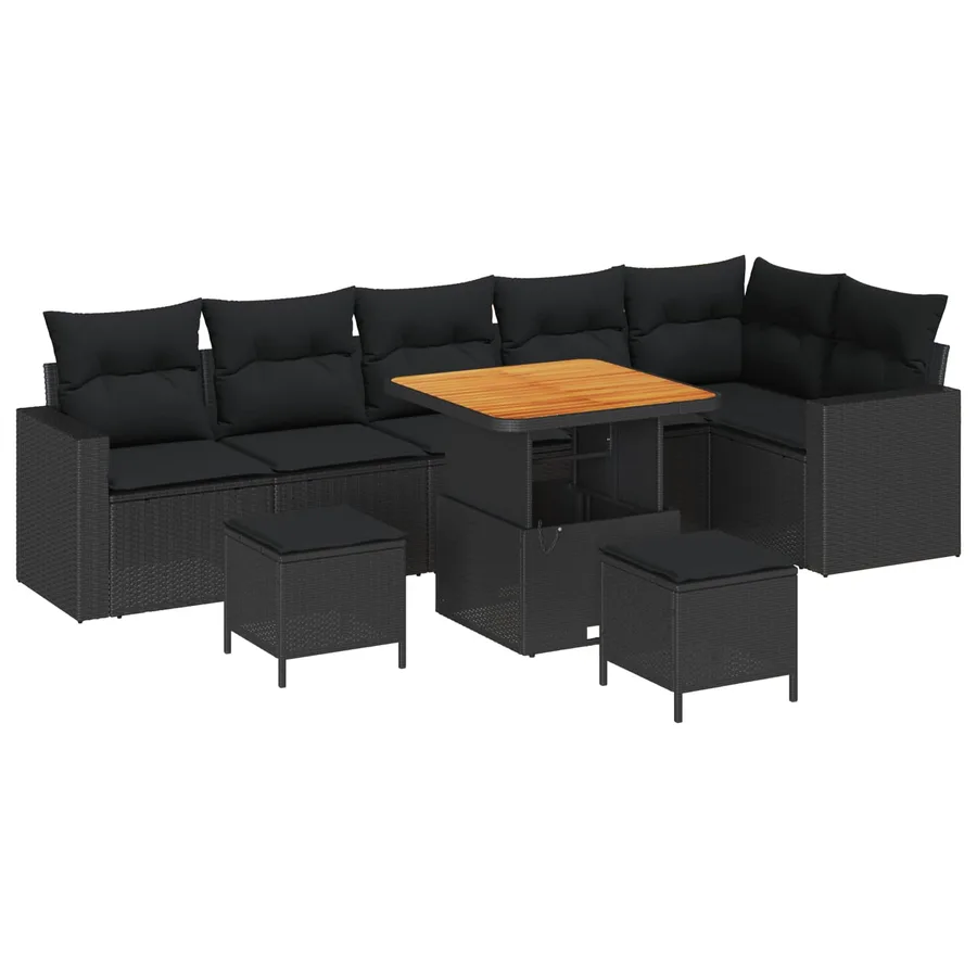 Ensemble de canapé de jardin avec coussin 11 pcs Noir polyrotin - 2