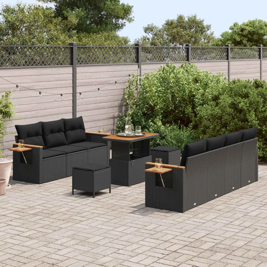 Ensemble de canapé de jardin avec coussin 13 pcs Noir polyrotin - 3