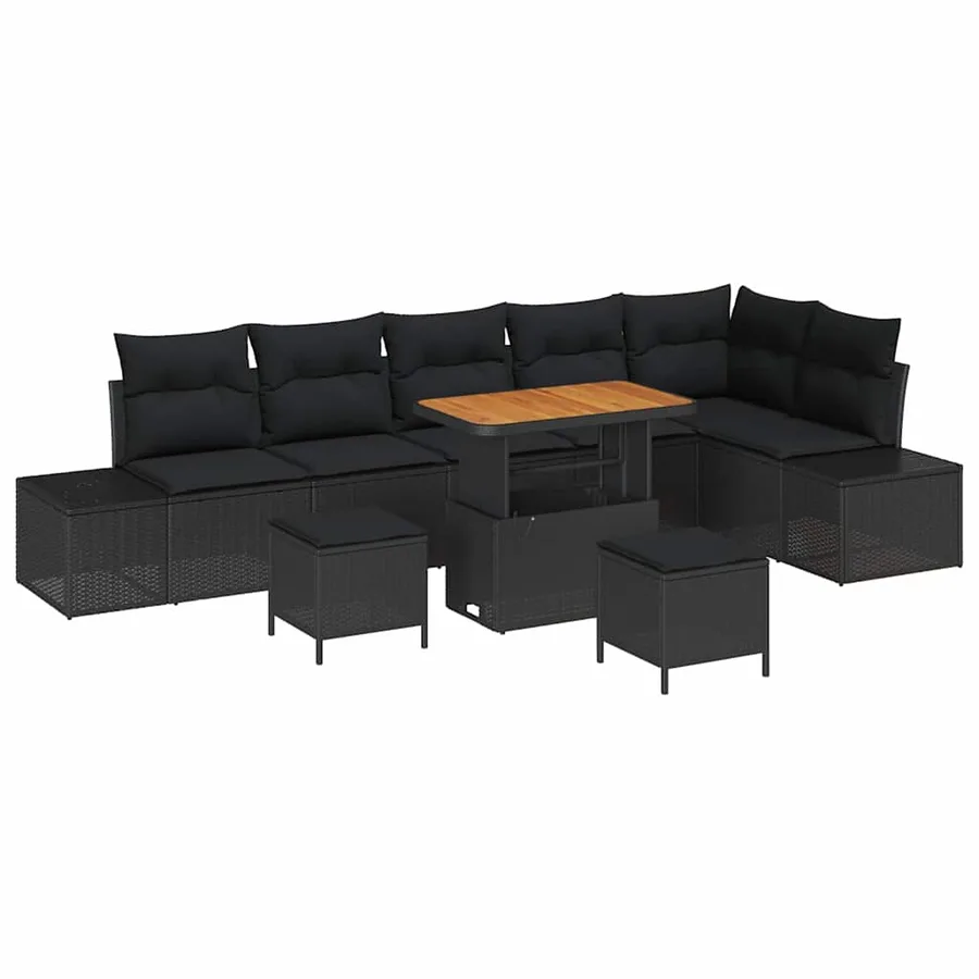 Ensemble de canapé de jardin avec coussin 9 pcs Noir Poly rotin - 2