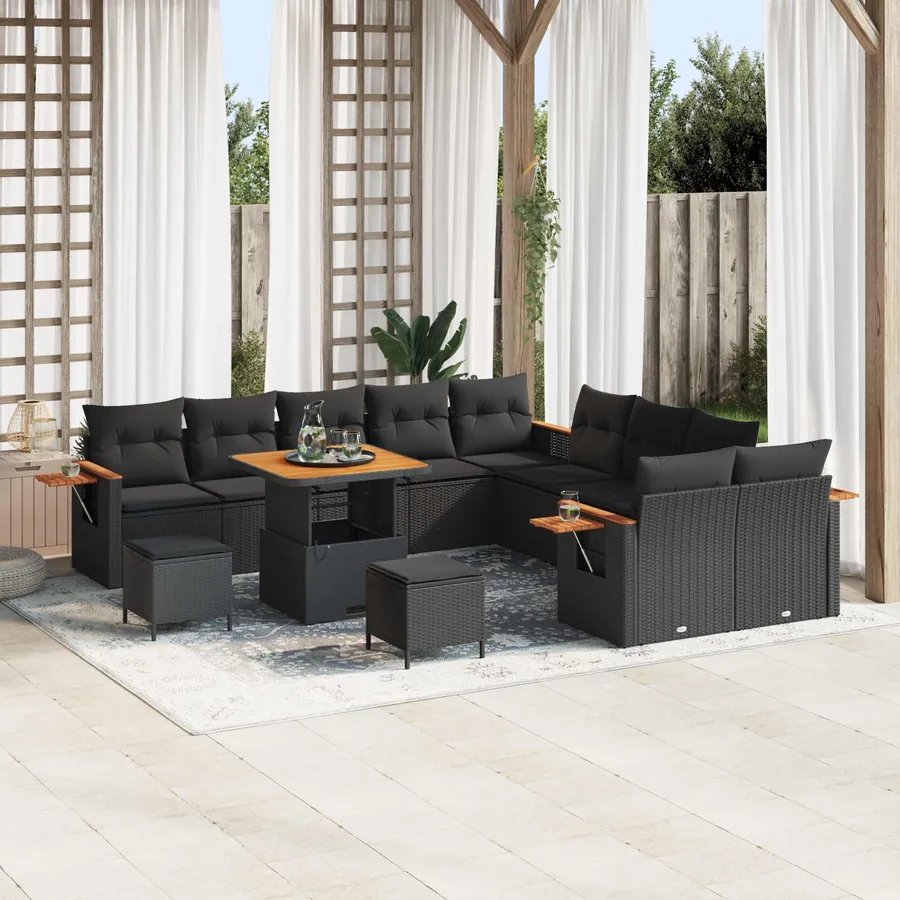 Ensemble de canapé de jardin avec coussin 17 pcs Noir polyrotin