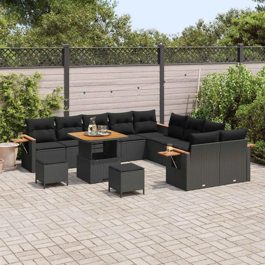 Ensemble de canapé de jardin avec coussin 17 pcs Noir polyrotin - 3