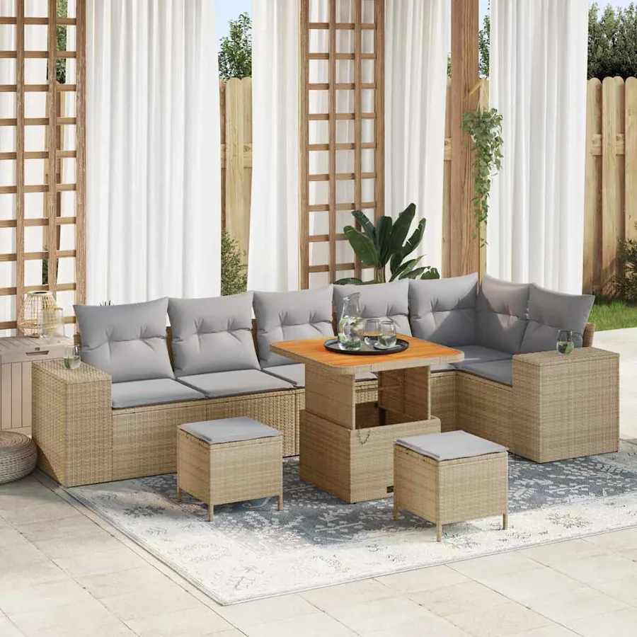 Ensemble de canapé de jardin 9 pcs Beige et Gris clair