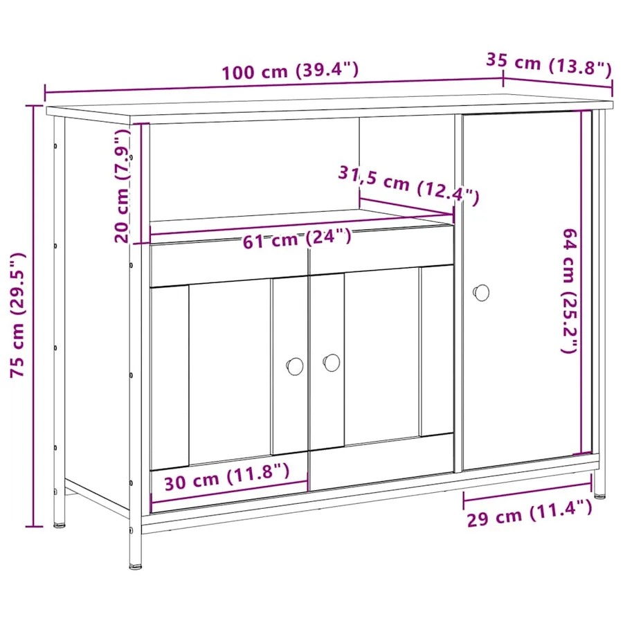 Buffet Chêne artisanal 100 x 35 x 75 cm - 11