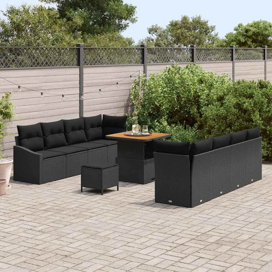 Ensemble de canapé de jardin avec coussin 11 pcs Noir - 3