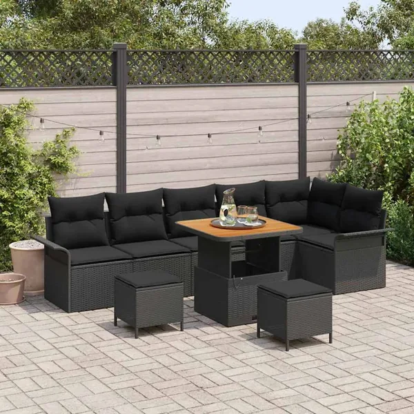 Ensemble de canapé de jardin avec coussin 9 pcs Noir