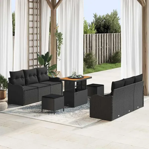Ensemble de canapé de jardin avec coussin 9 pcs Noir