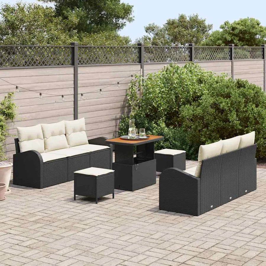 Ensemble de canapé de jardin avec coussin 9 pcs Noir et Crème - 3