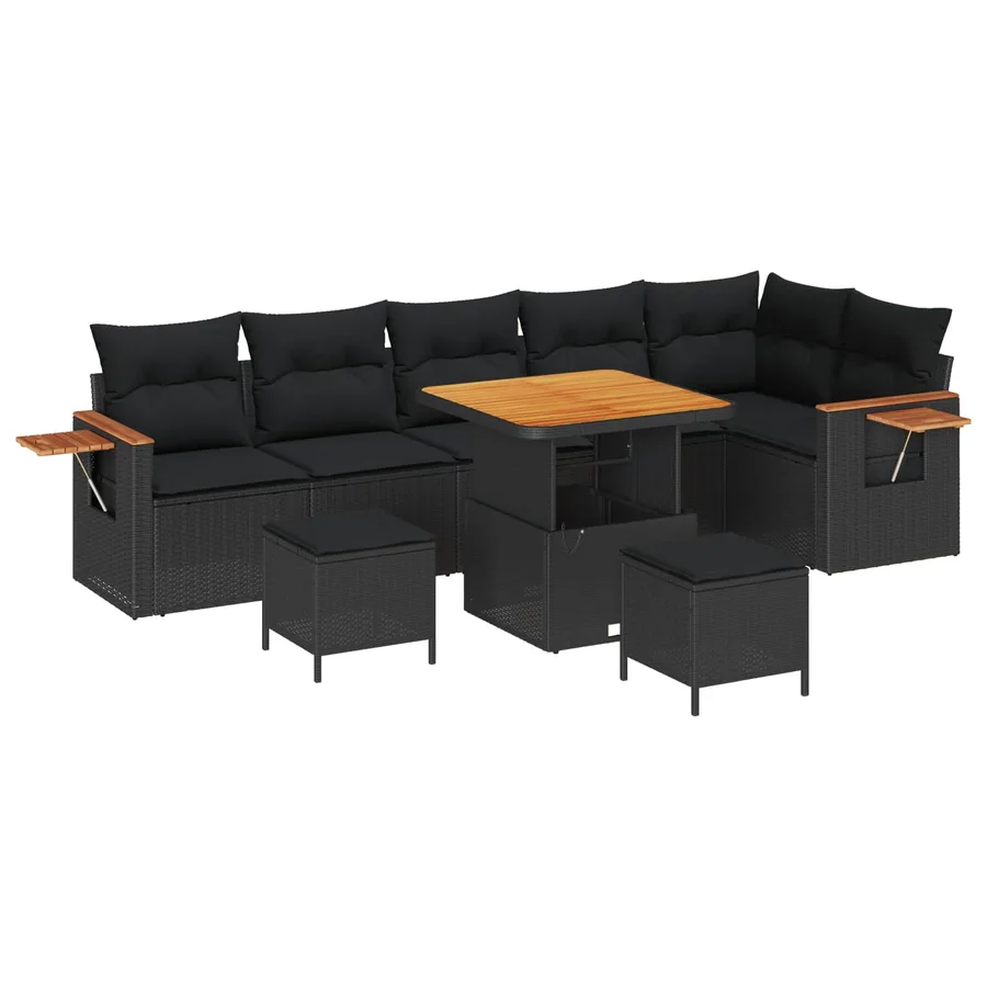 Ensemble de canapé de jardin avec coussin 11 pcs Noir polyrotin - 2