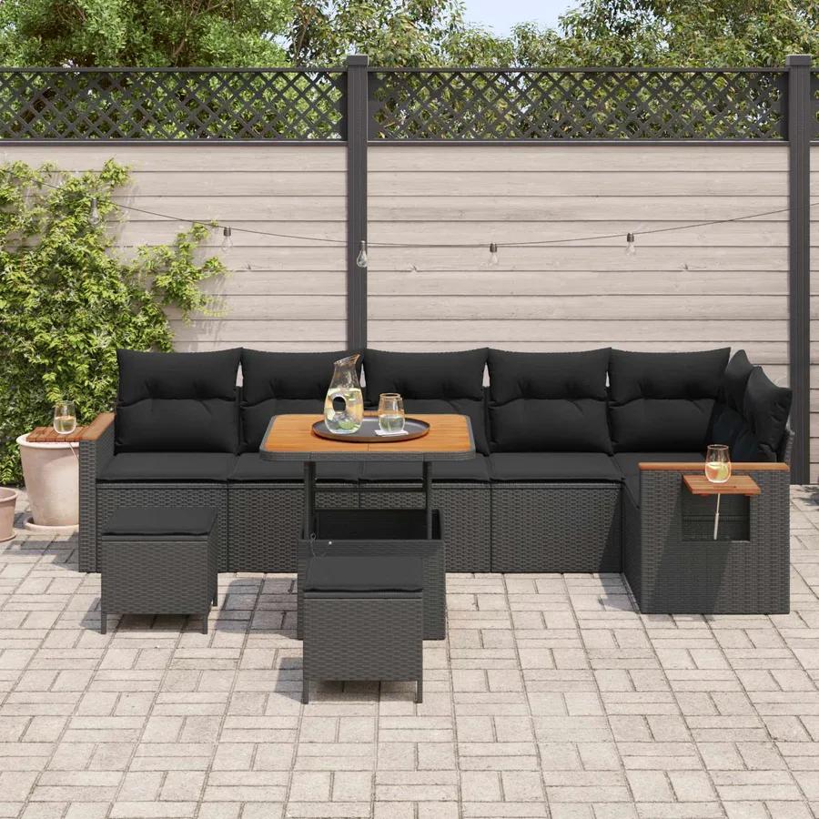 Ensemble de canapé de jardin avec coussin 11 pcs Noir polyrotin - 3