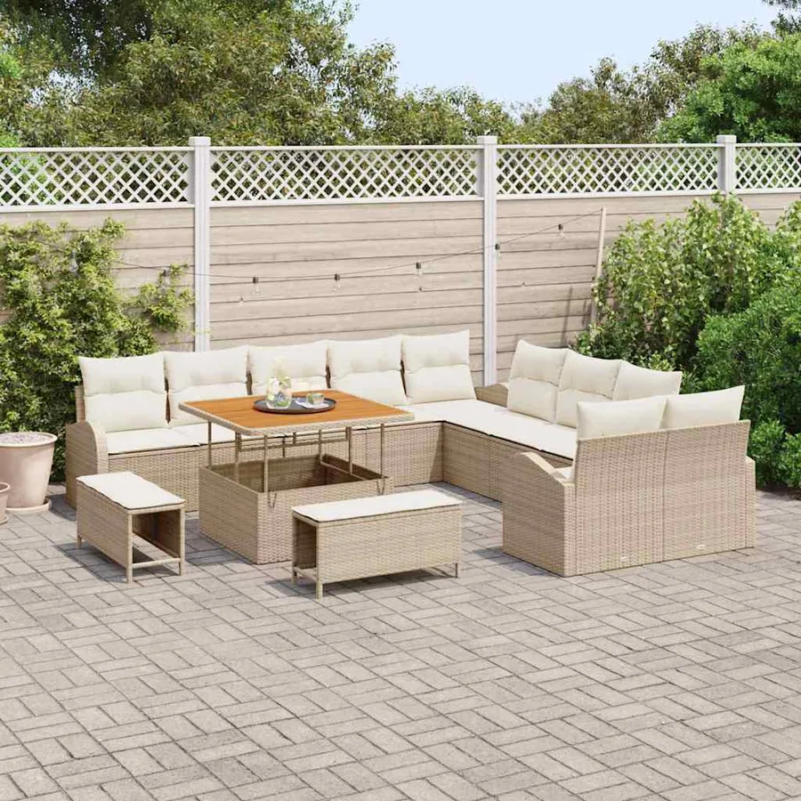 Ensemble de canapé de jardin avec coussin 13 pcs Beige et crème - 3