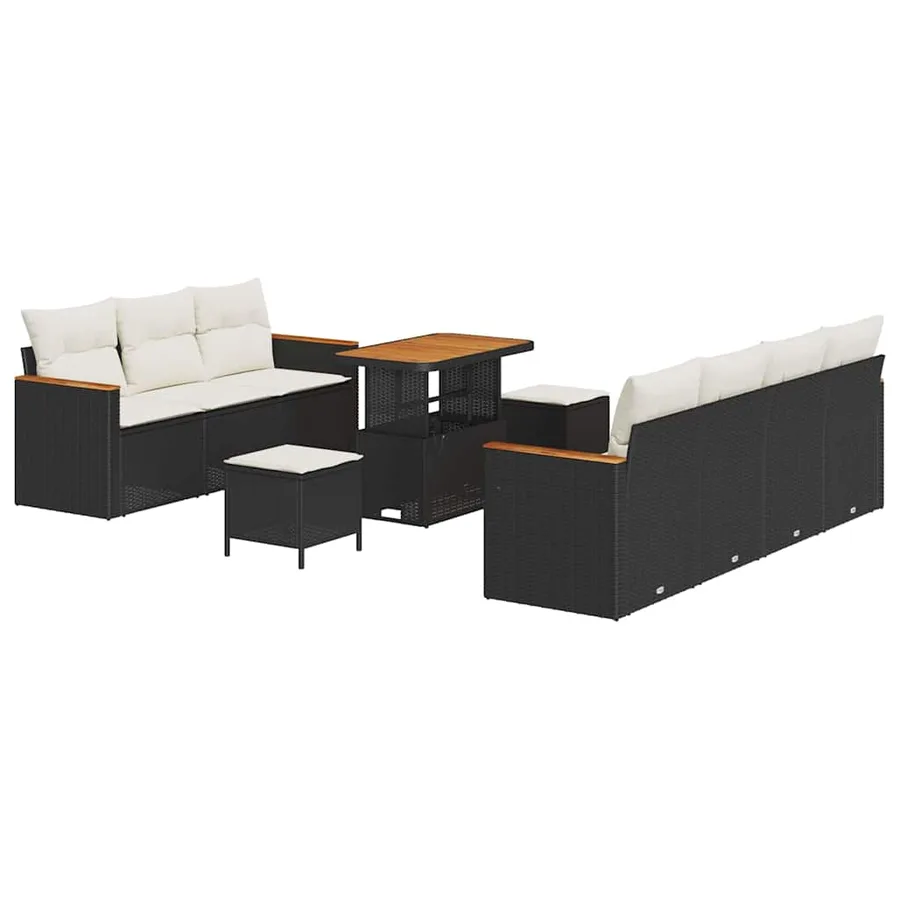 Ensemble de canapé de jardin 14 pcs Noir et Crème polyrotin - 2
