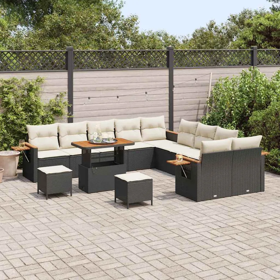 Ensemble de canapé de jardin 17 pcs Noir et Crème polyrotin - 3