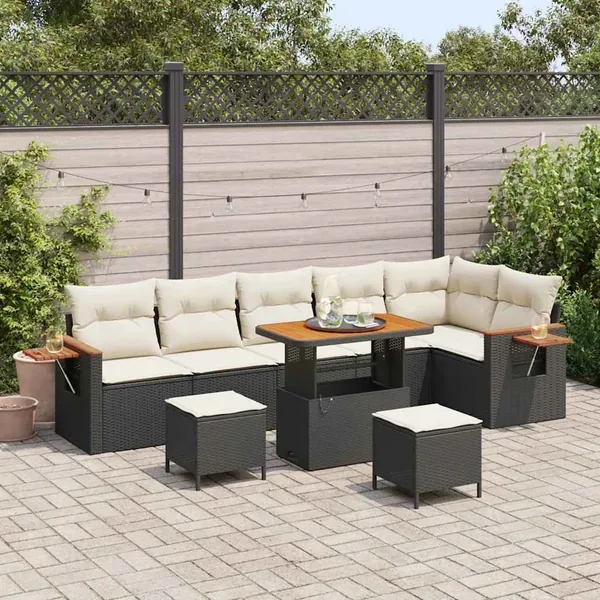 Ensemble de canapé de jardin 11 pcs Noir et Crème polyrotin