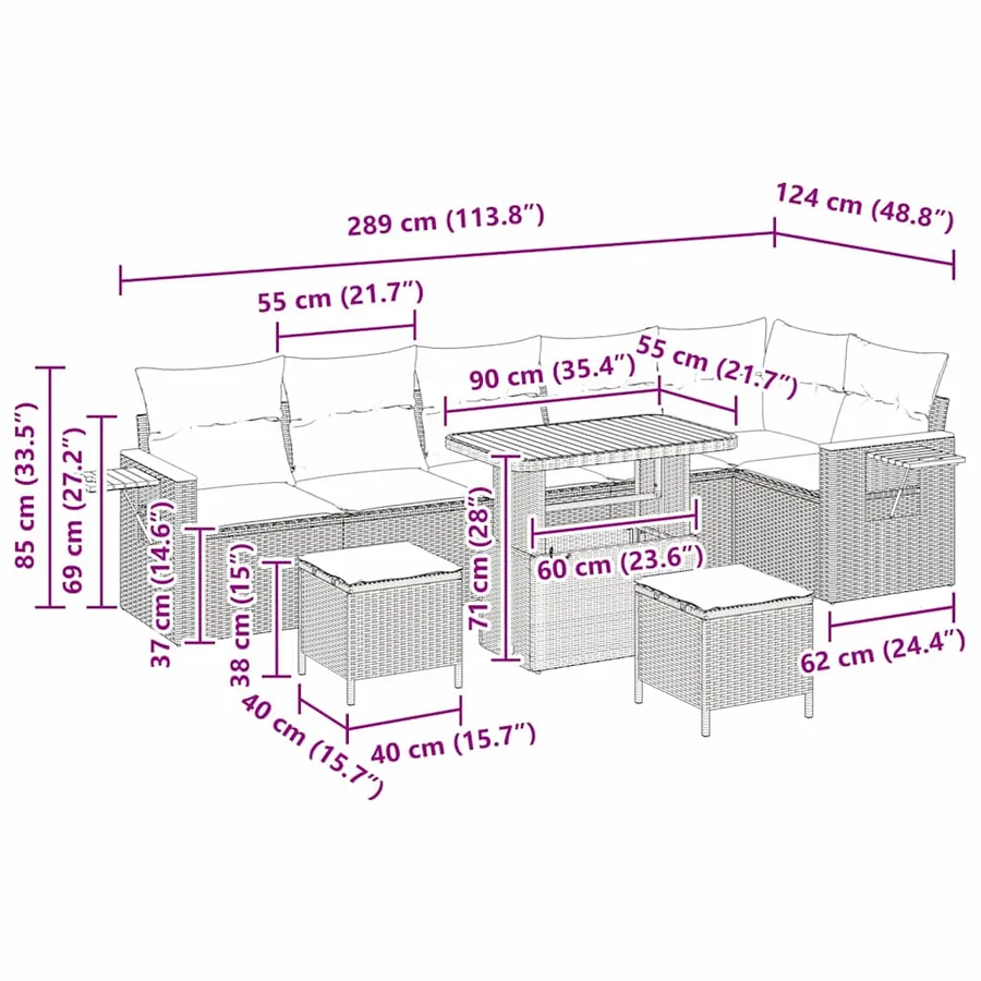 Ensemble de canapé de jardin 11 pcs Noir et Crème polyrotin - 19