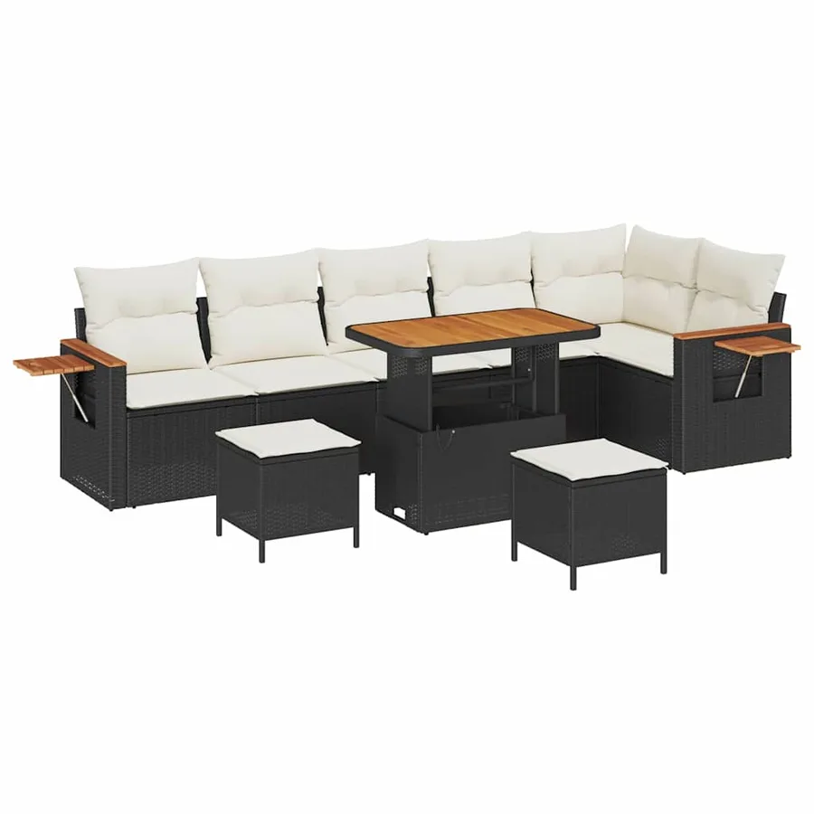 Ensemble de canapé de jardin 11 pcs Noir et Crème polyrotin - 2