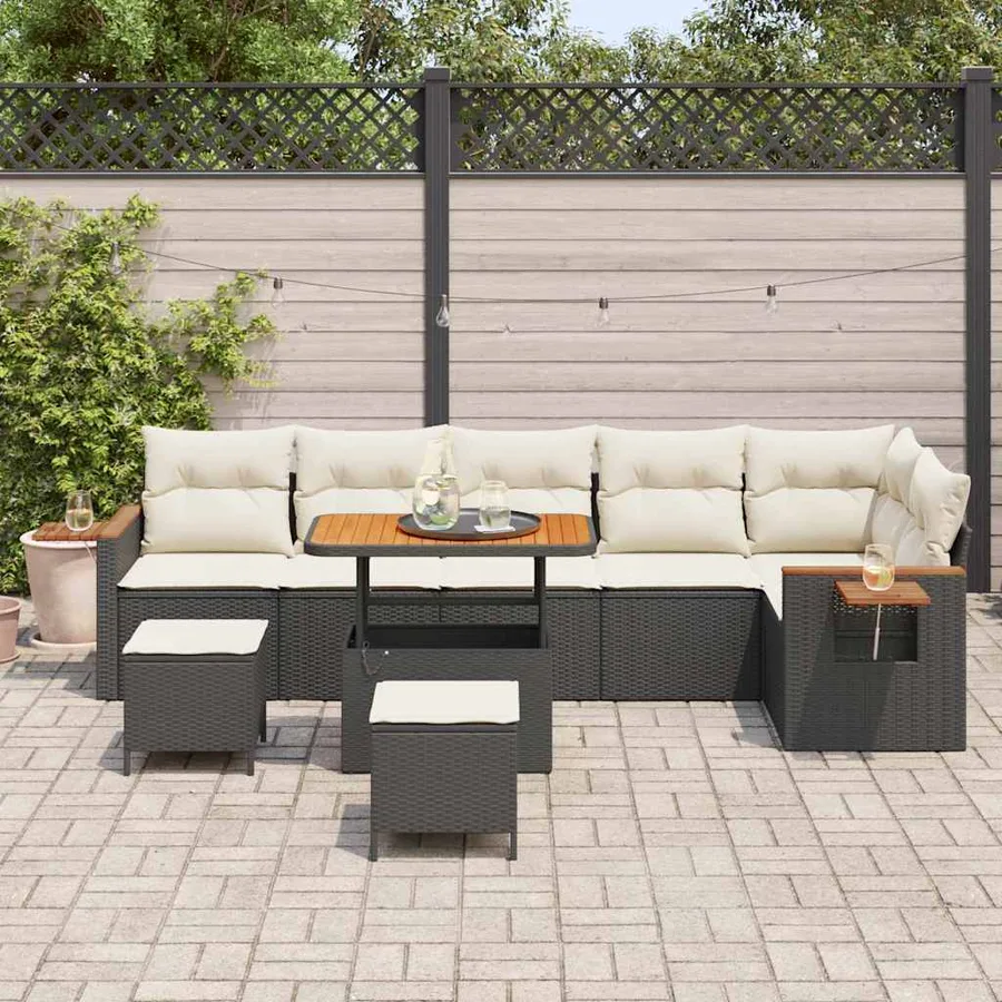 Ensemble de canapé de jardin 11 pcs Noir et Crème polyrotin - 3