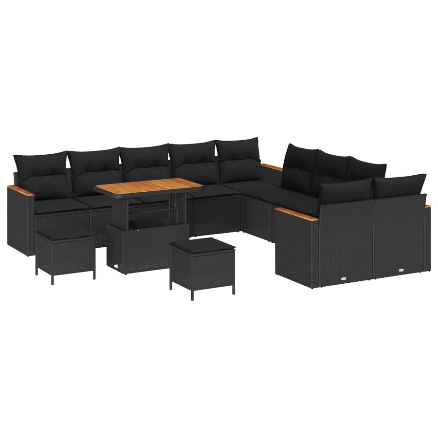 Ensemble de canapé de jardin avec coussin 13 pcs Noir polyrotin - 2