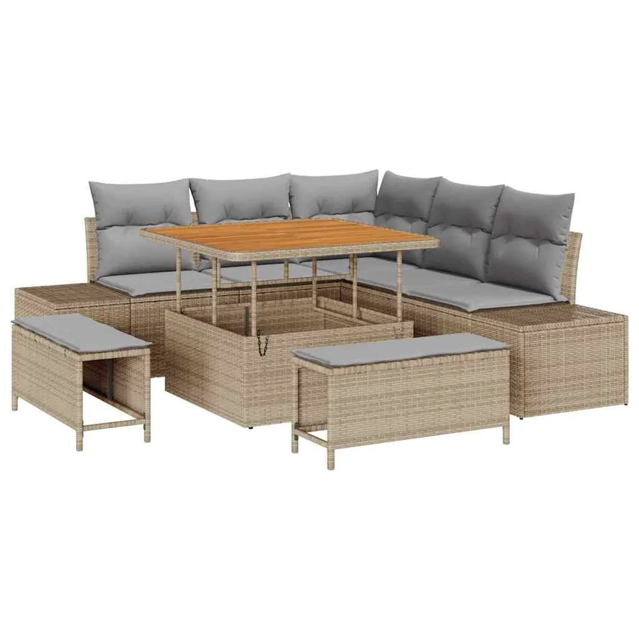Ensemble de canapé de jardin avec coussin 8 pcs Beige polyrotin - 2