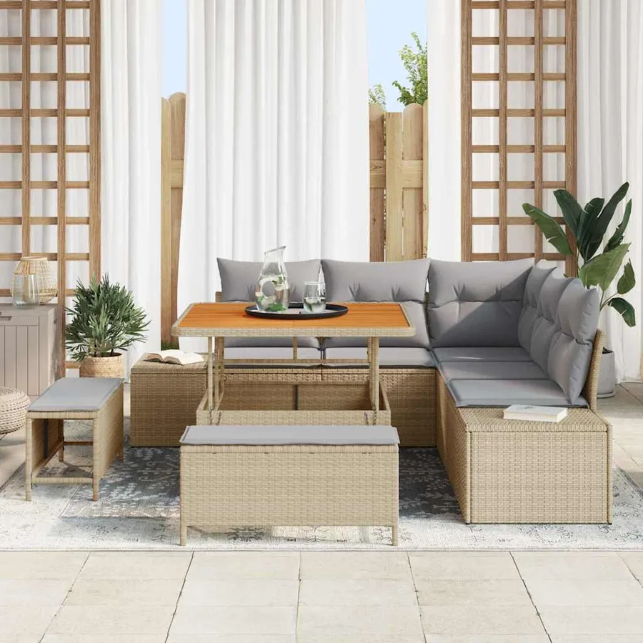Ensemble de canapé de jardin avec coussin 8 pcs Beige polyrotin - 3