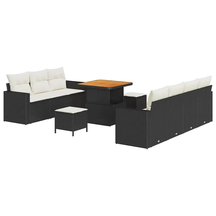 Ensemble de canapé de jardin avec coussin 10 pcs Noir polyrotin - 2