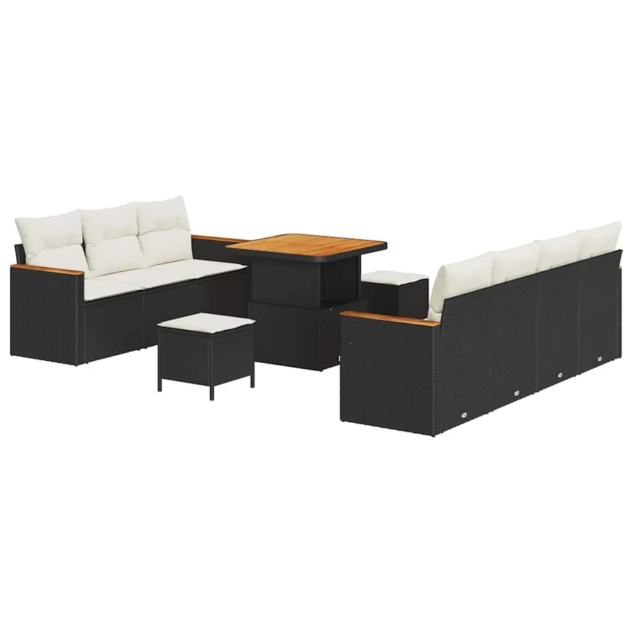 Ensemble de canapé de jardin 14 pcs Noir et Crème polyrotin - 2