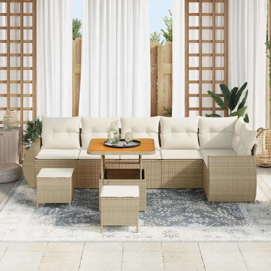 Ensemble de canapé de jardin 9 pcs Beige polyrotin - 3