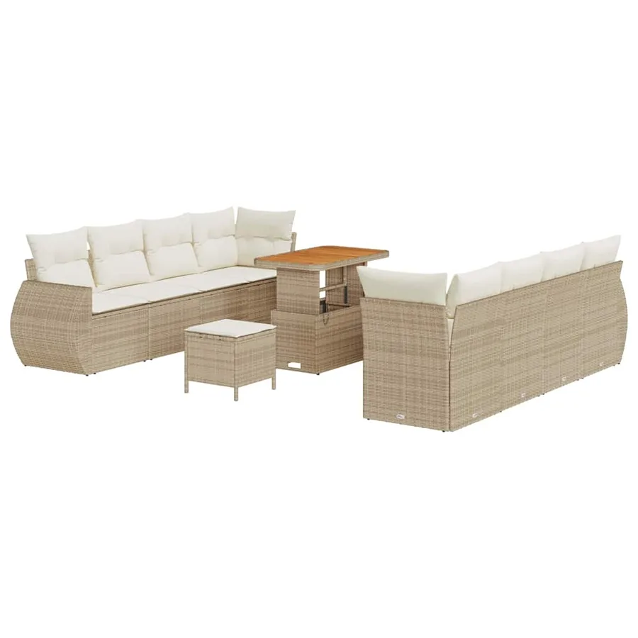 Ensemble de canapé de jardin 11 pcs Beige polyrotin - 2