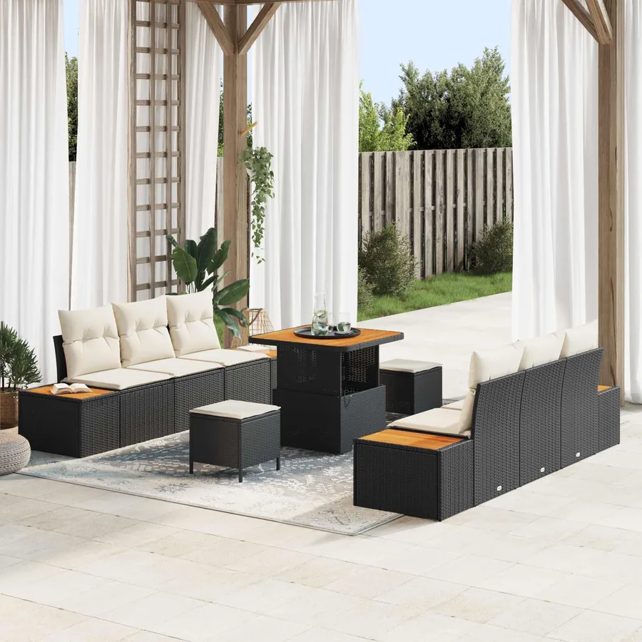 Ensemble de canapé de jardin avec coussin 9 pcs Noir et Crème