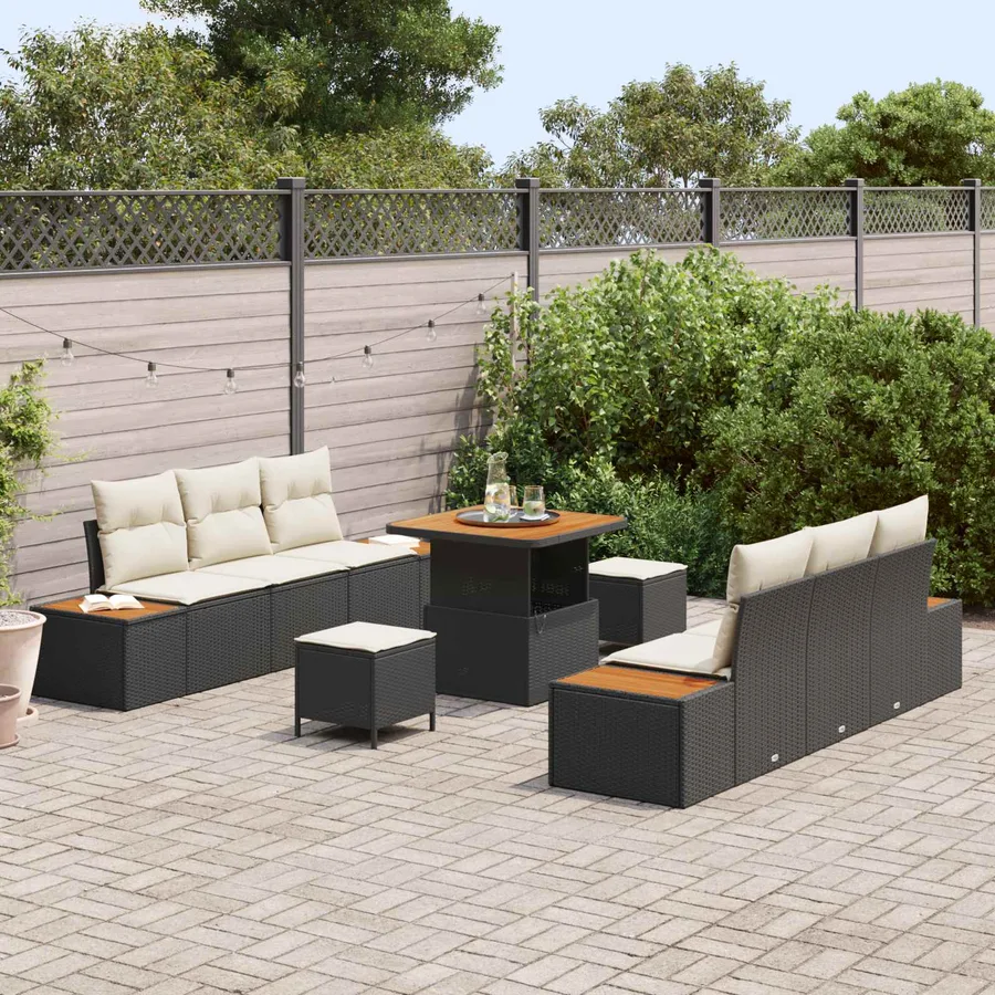 Ensemble de canapé de jardin avec coussin 9 pcs Noir et Crème - 3