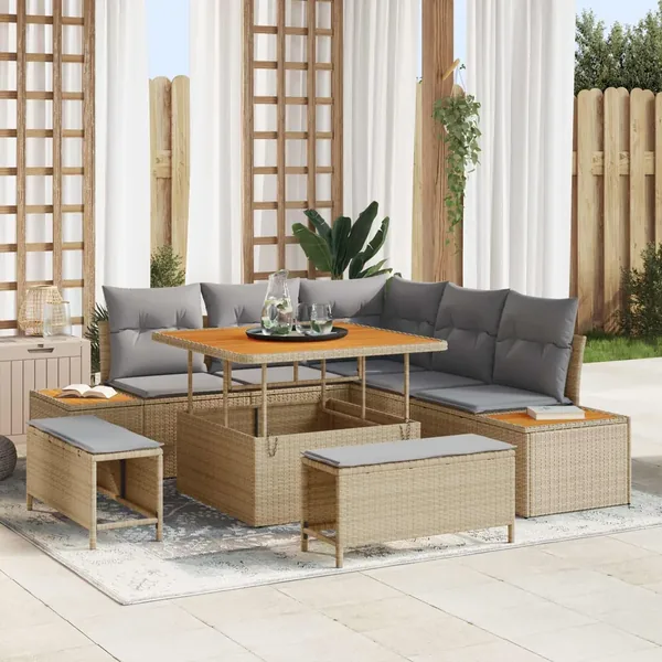 Ensemble de canapé de jardin 8 pcs Beige et Gris clair