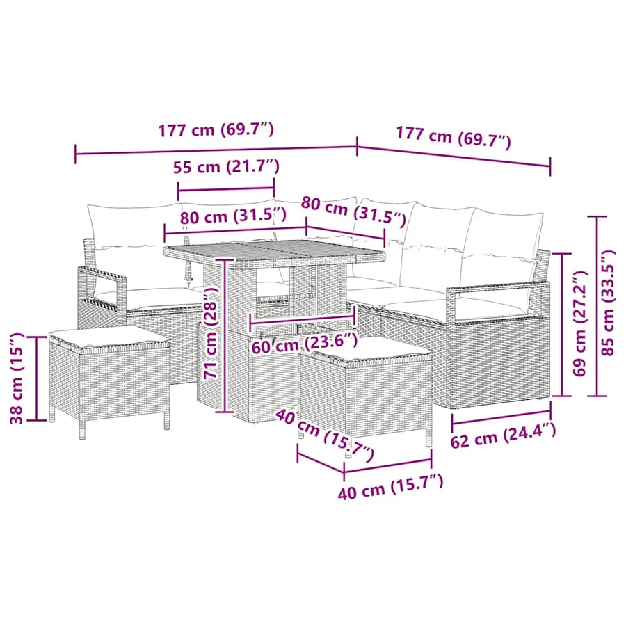 Ensemble de canapé de jardin avec coussin 8 pcs Beige et crème - 18