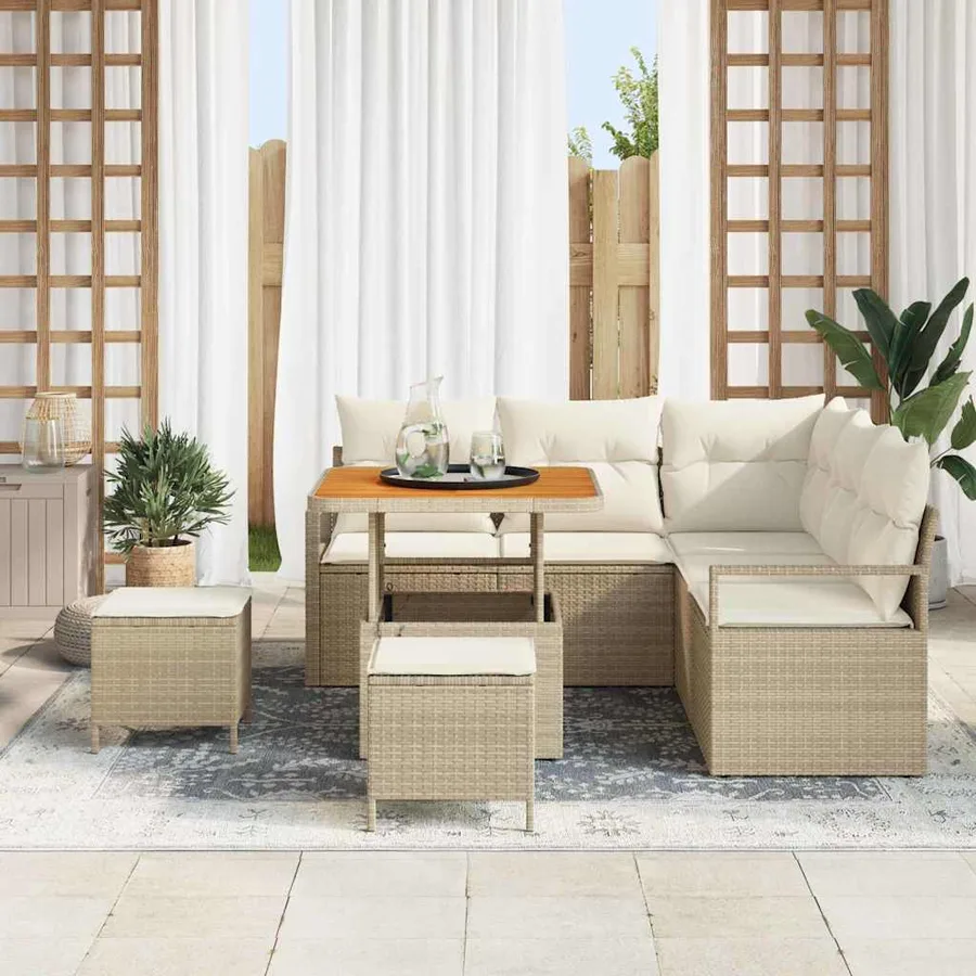 Ensemble de canapé de jardin avec coussin 8 pcs Beige et crème - 3