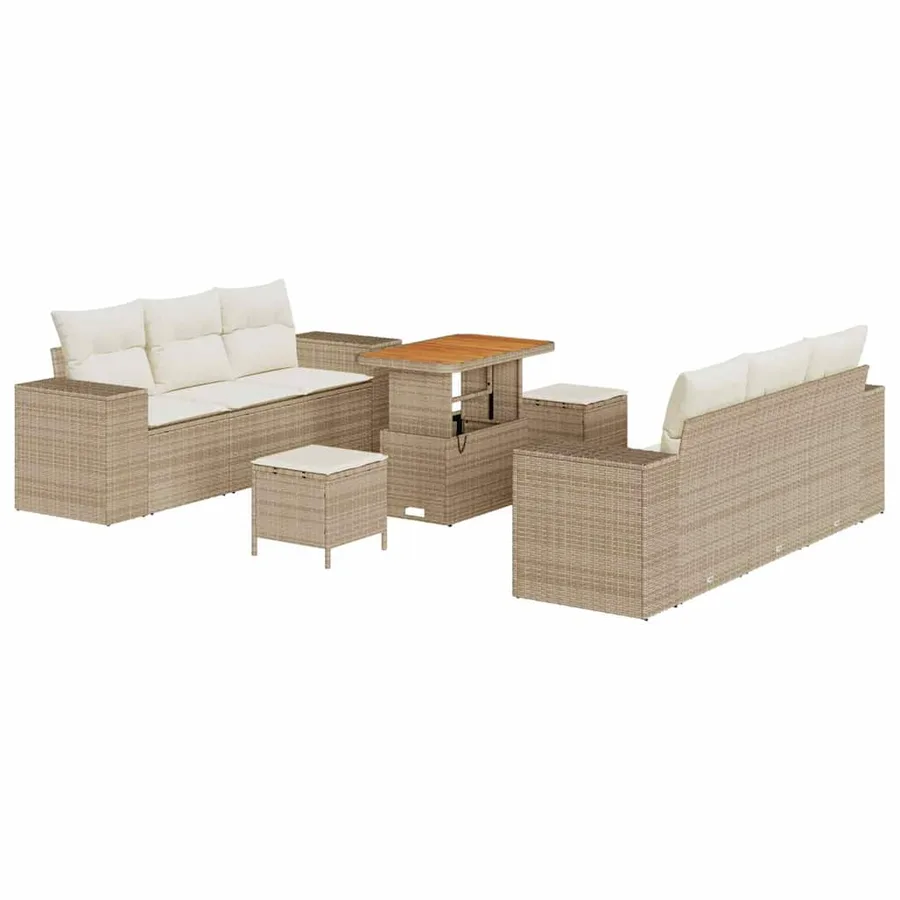 Ensemble de canapé de jardin 9 pcs Beige et crème Poly Rattan - 2