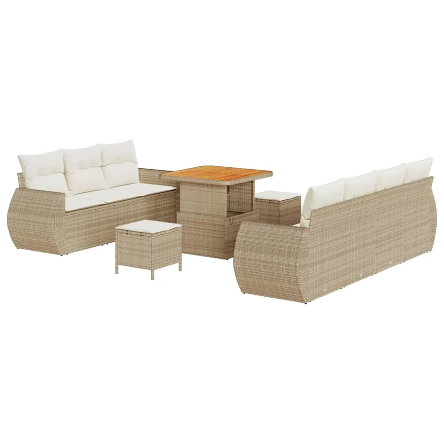 Ensemble de canapé de jardin 10 pcs Beige et crème polyrotin - 2