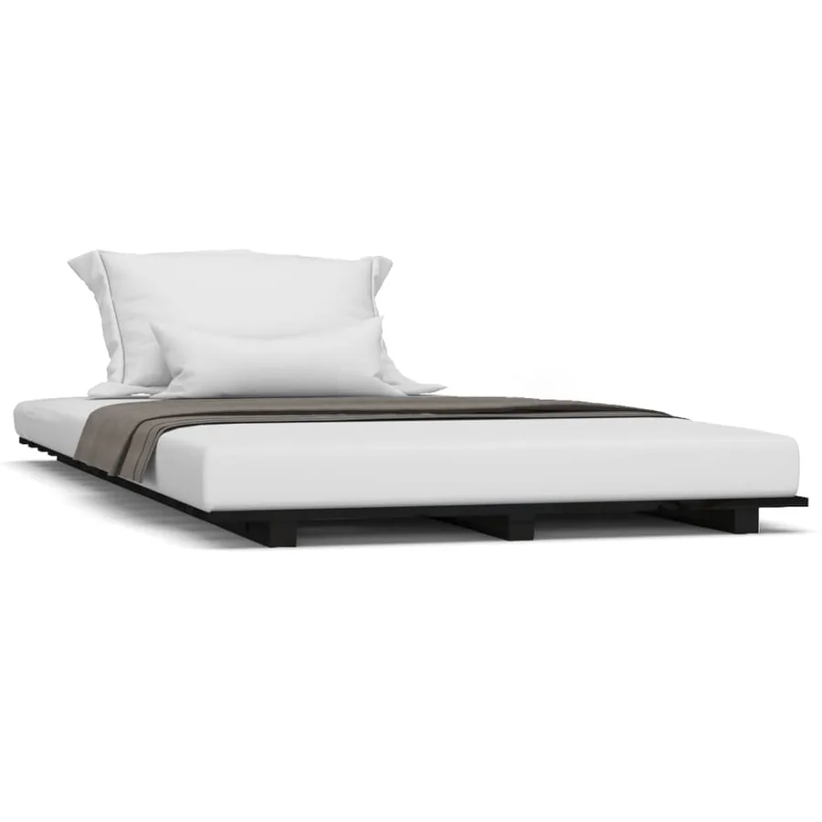 Cadre de lit sans matelas noir 75x190 cm bois de pin massif - 2