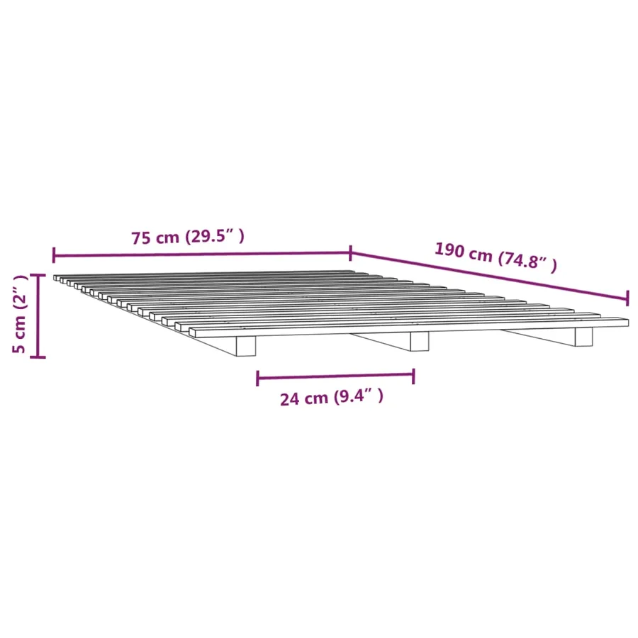 Cadre de lit sans matelas noir 75x190 cm bois de pin massif - 8