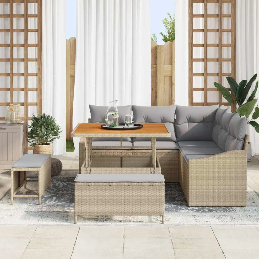 Ensemble de canapé de jardin 8 pcs Beige Poly rotin - 3