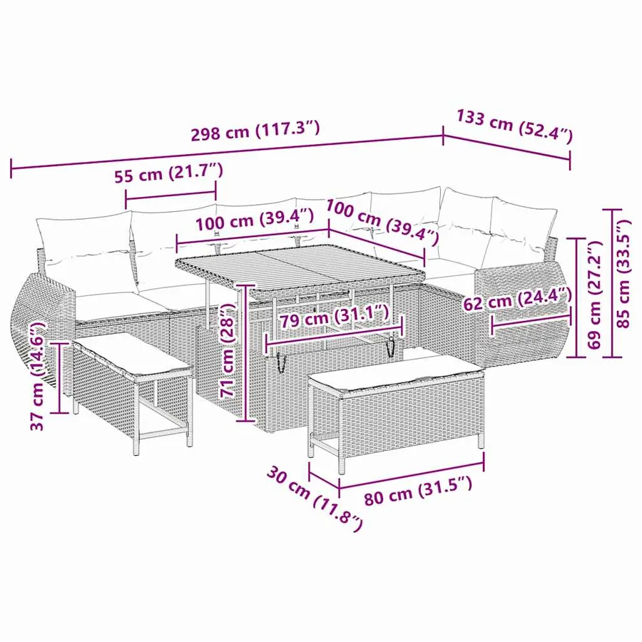 Ensemble de canapé de jardin 9 pcs beige et gris clair - 18