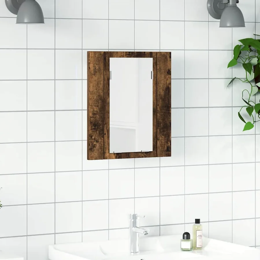 Armoire à miroir LED de salle de bain chêne fumé 40x12x45 cm